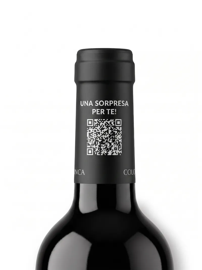 Capsula nera bottiglia con QR — Una Sorpresa Per Te